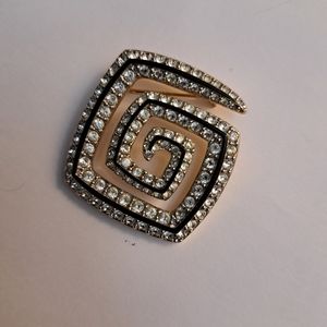 Signed Swan Swarovski Crystal Spiral Gold Tone 1.5" Pin Brooch Vintage Classic
